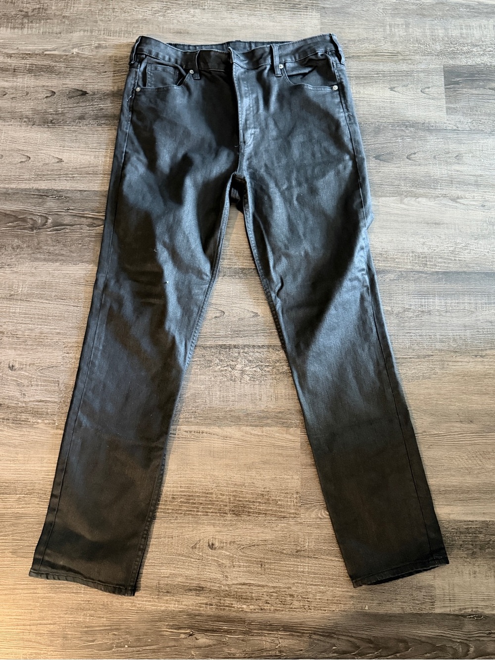 Black Wax Slim Straight Jeans
